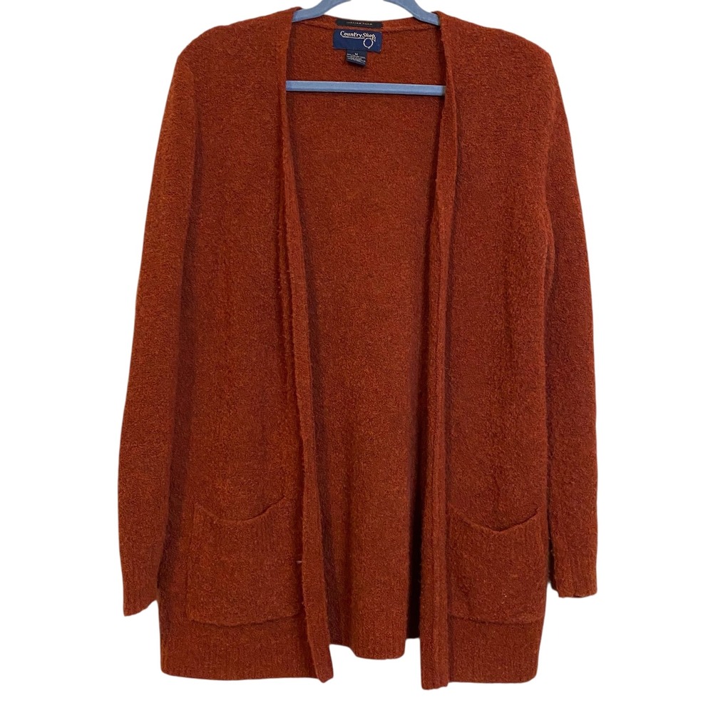 Vintage Country Shop Italian Wool Blend Cardigan Sweater Rust Orange Open Front